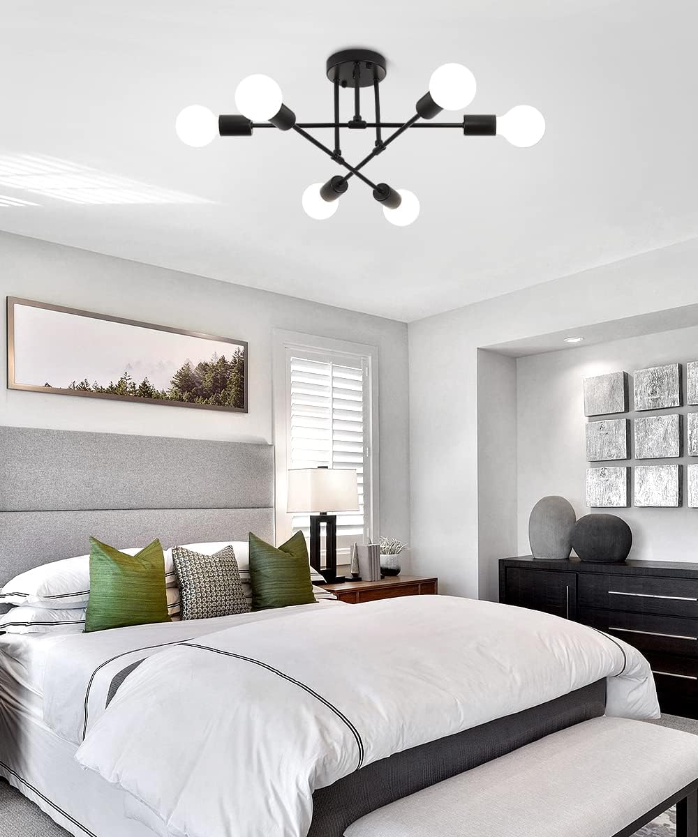 Exсluѕіvе Dіѕсоunt 70% Prісе 6 Lights Modern Bedroom Ceiling Light Fixtures,Bedroom Chandelier,Semi Flush Mount Ceiling Light for Boho,Black Sputnik Chandelier Lighting for Bathroom Kitchen Living Room