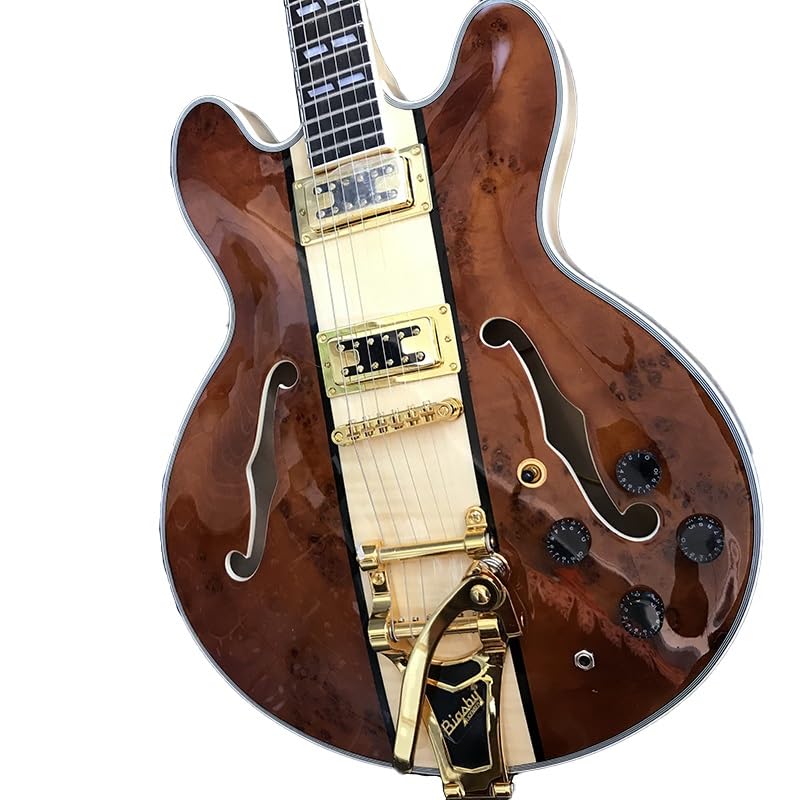 Guitare de jazz semi-creuse en érable spalted et flammé pour musicien