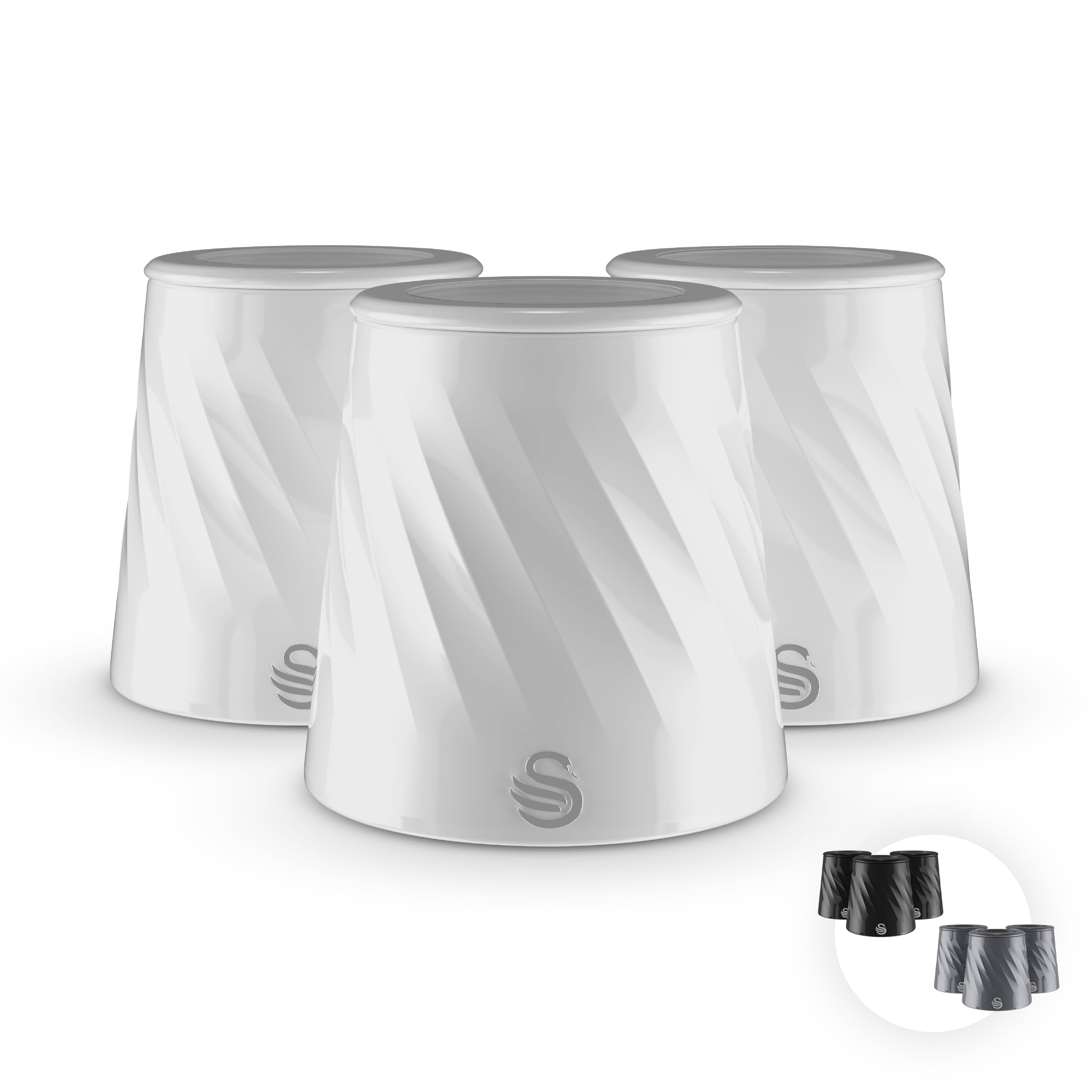 Swan Windsor Set of 3 Canisters for Tea, Coffee and Sugar, Durable Iron Body Wipes Clean and Resists Scuffs, Viewing Lid, Each Canister is 1.3L, White, SWKA18538WHT