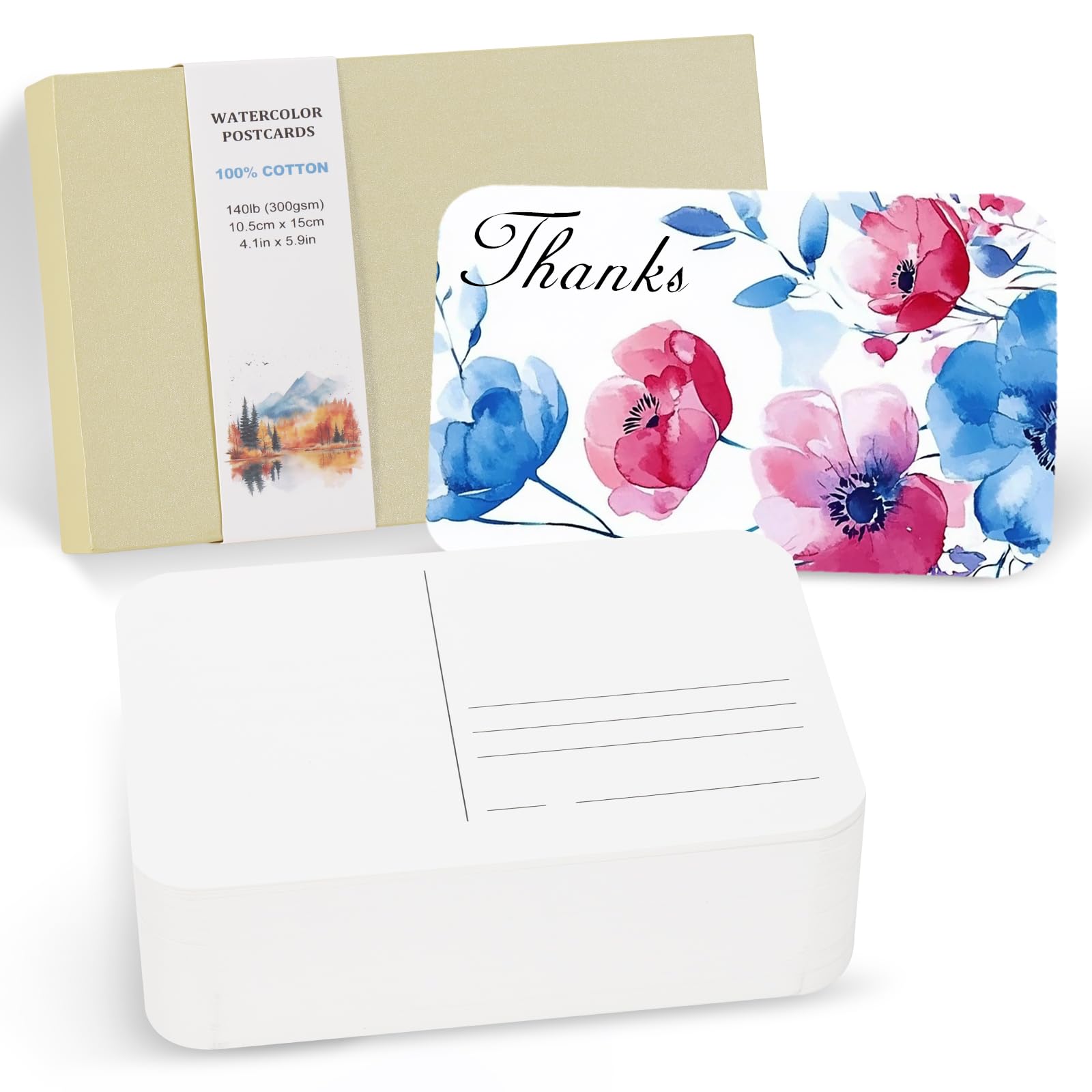 PATIKIL 100 Sheets Watercolor Postcards, 100% Cotton 4x6 Inch Blank Rounded Corners Water Color Paper Post Cards Rough for Mailing Art Painting Drawing, 140lb/300 GSM(Beige Box)