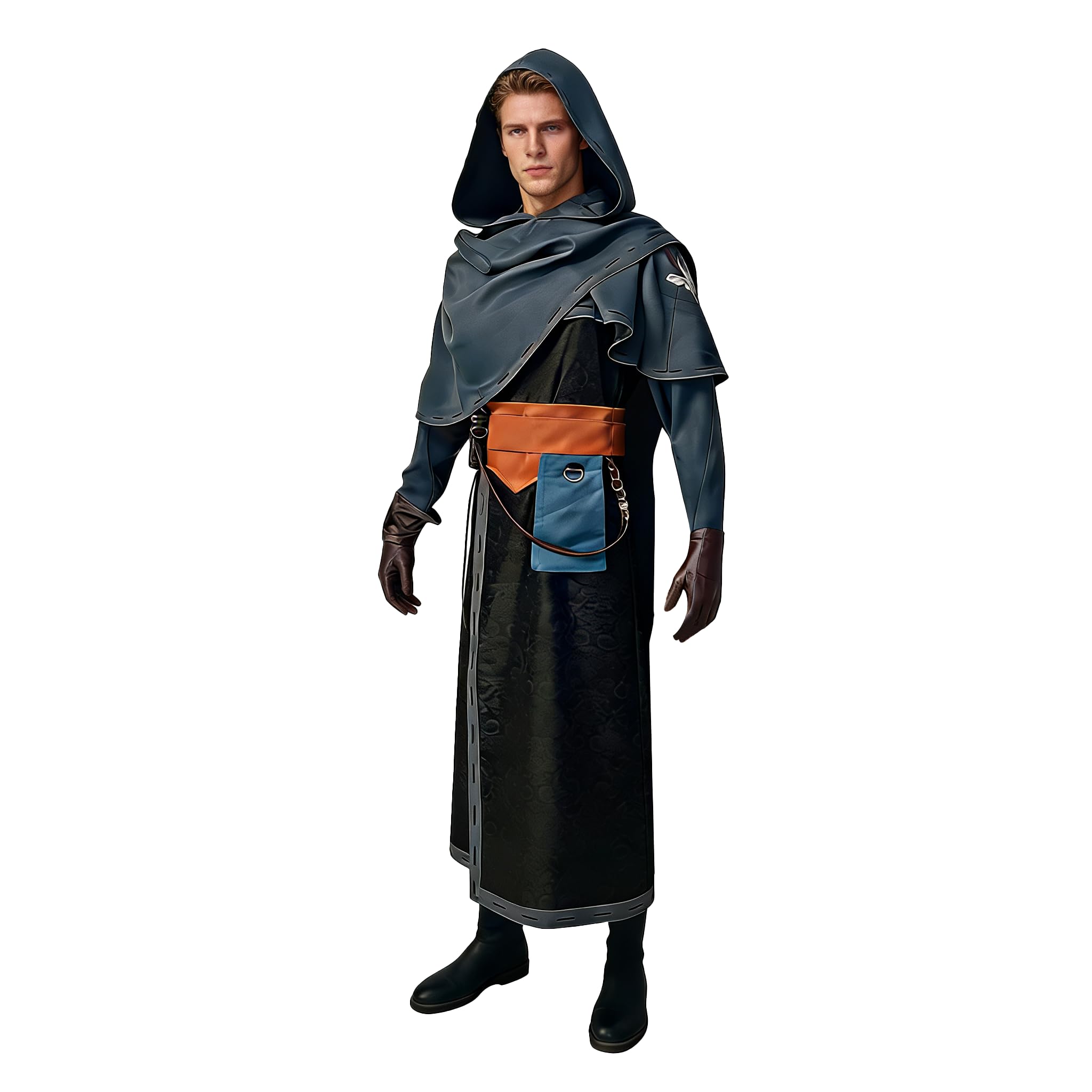 Zestaw średniowiecznego zabójcy, kompletny szlafrok z kapturem i rękawiczkami, akcesoria do paska i maska na oczy, czarny i brązowy, strój cosplay dla mężczyzn