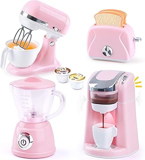 PLAY Children's Kitchen Accessory Set, Children's Toy Kitchen Set with Coffee Machine, Mixer, Mixer and Toaster with Realistic Lighting and Sound, Kitchen Appliances, Play Kitchen Accessory Set for