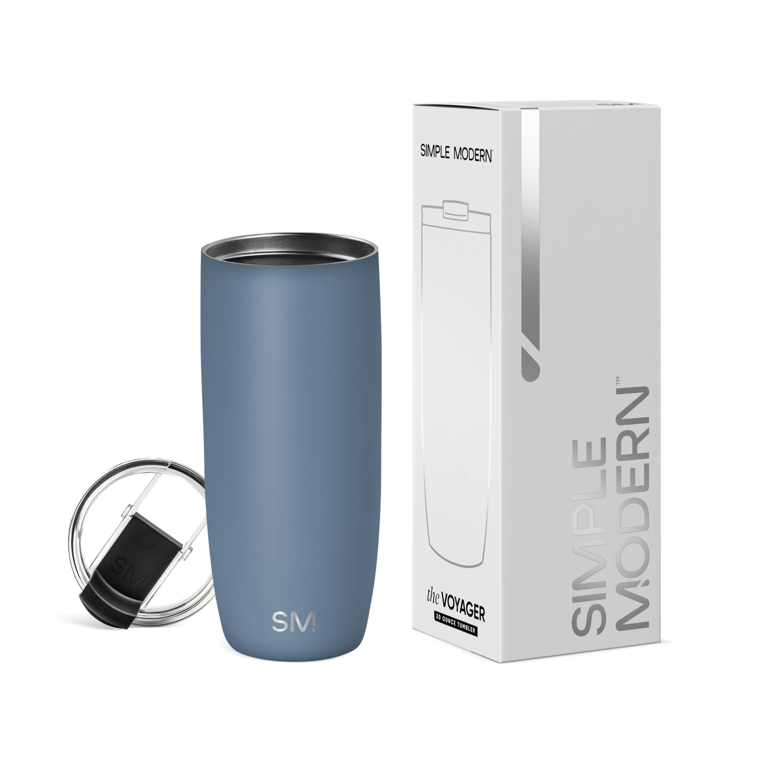 Simple ModernTravel Coffee Mug Tumbler with Flip Lid | Reusable Insulated Stainless Steel Cold Brew Iced Coffee Cup Thermos | Gifts for Women Men Him Her | Voyager Collection | 20oz | Blue Dune