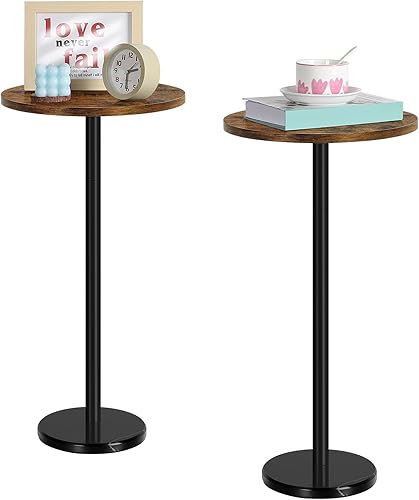 Juego de 2 mesas auxiliares redondas con pedestal para bebidas, mesa de cóctel con base de mármol para espacios pequeños, sala de estar, sofá al
