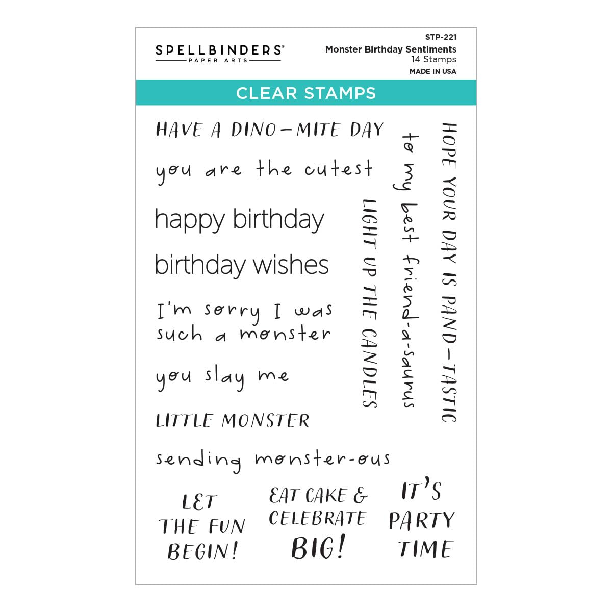 Spellbinders Clear Monster Birthday Sentiments Stamp Set From The Monster Birthday Collection