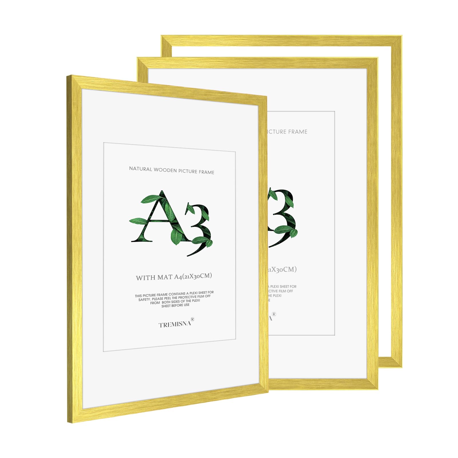 3x A3(29.7x42cm) Picture Frame Gold Wood.A3 Photo Frame