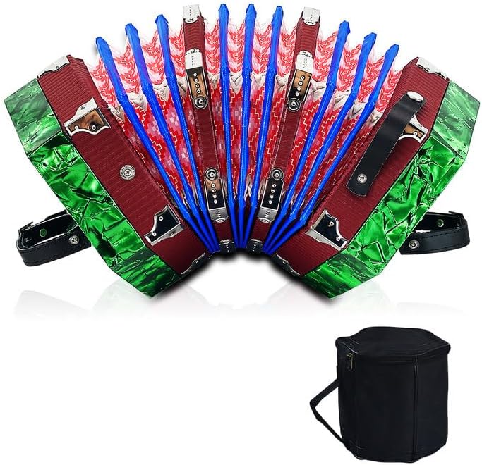 Concertinas,20-key accordion for adults, professional accordion for beginners, adjustable hand straps, instrument accessories (GREEN)