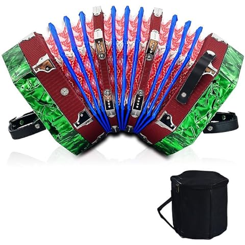 Concertinas,20-key accordion for adults, professional accordion for beginners, adjustable hand straps, instrument accessories (GREEN) Cover