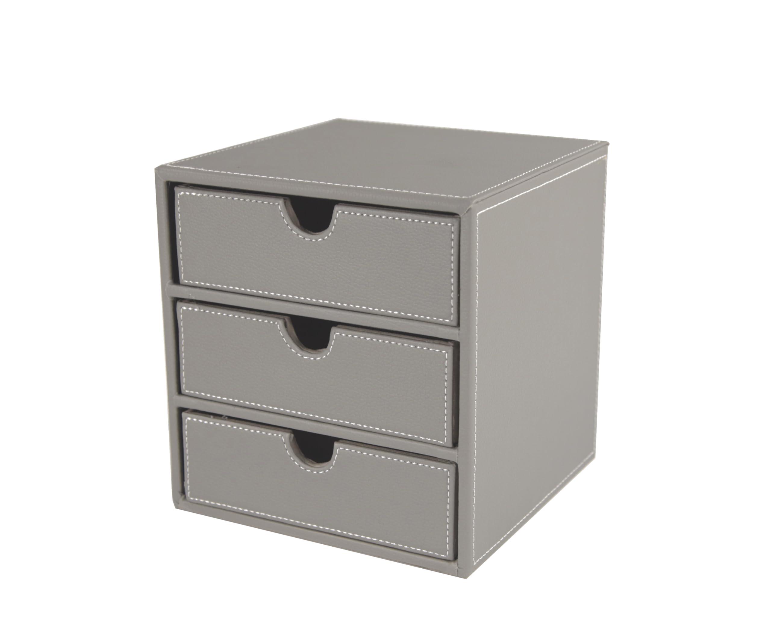 Osco Faux Leather 3-Drawer Desktop Storage Cube, Compact Desk Organiser, Stationery & Makeup Drawer Chest for Home Office, Jewellery, Small Items, Grey