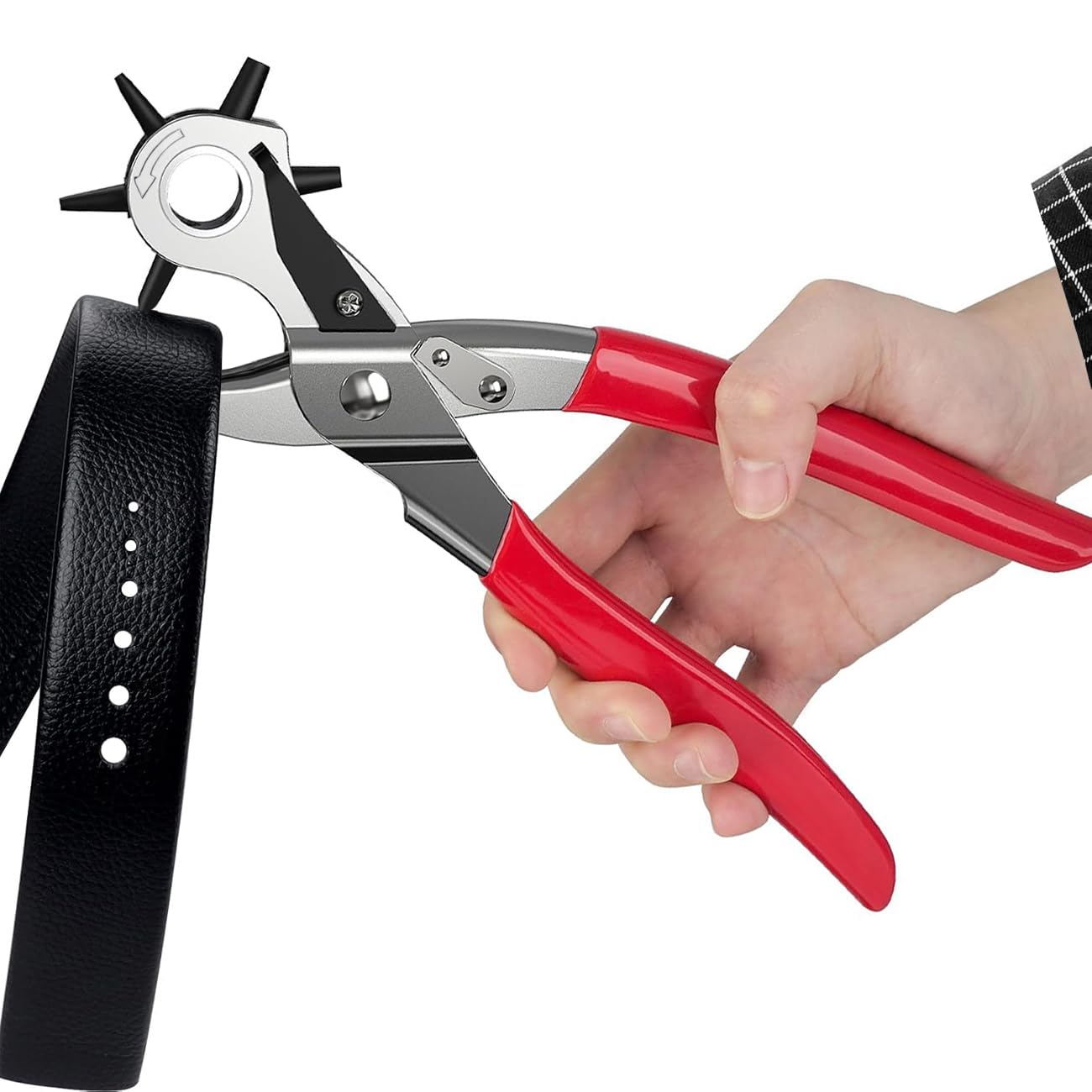 DHinkyoung Leather Hole Punch, Heavy Duty Revolving Eyelet Punch, Handy Belt Piler Professional Piler Tool for Belts, Canvas, Soft Plastics, Shoes, Cards, Watch Bands & Pet Collars (Red) (B0BVKHB883) Amazon Price History, Amazon Price Tracker