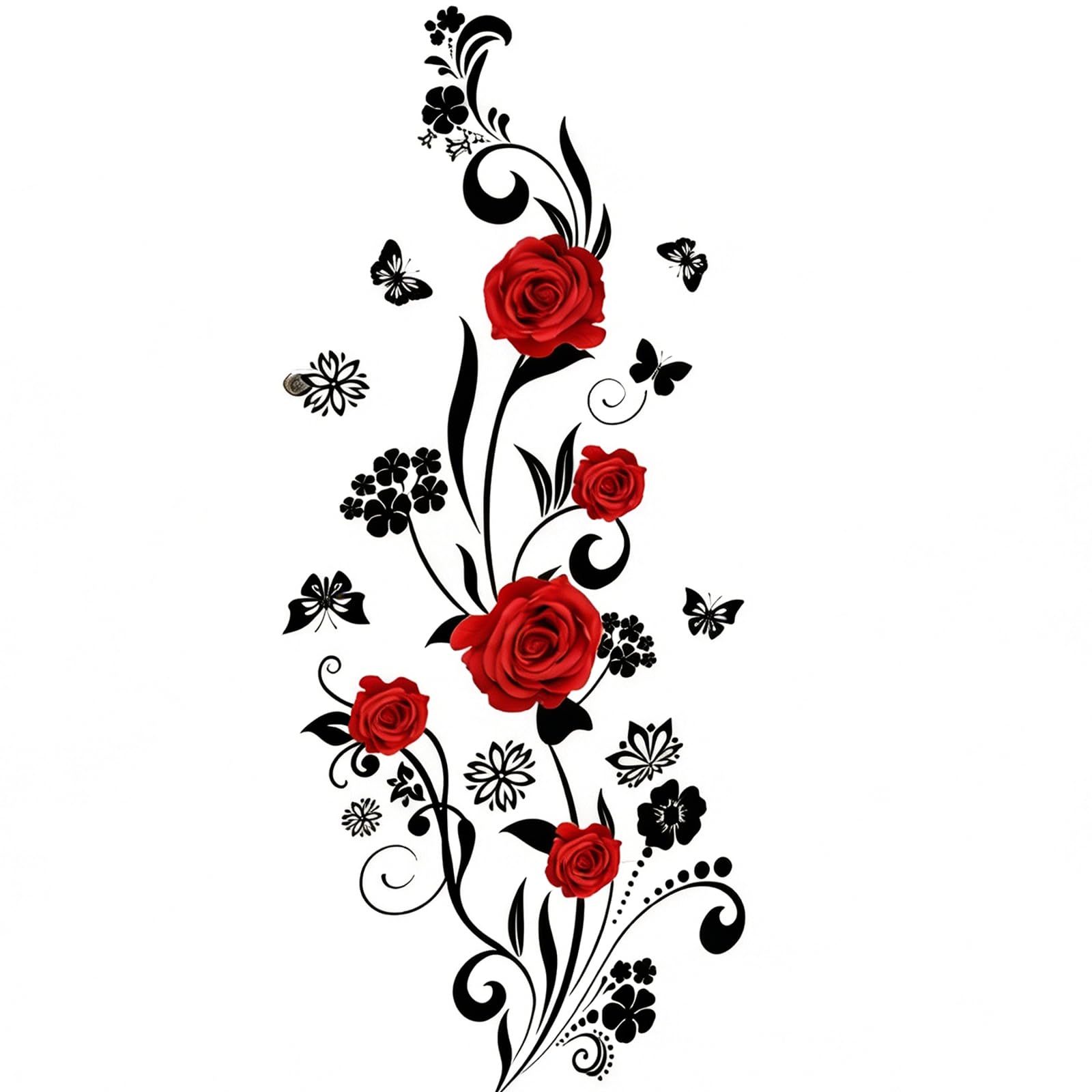 Wall Stickers, Flower Wall Stickers Removable Waterproof, Black Red Gothic Bohemian Rose Vine Wall Decals for Bathroom Living Room Bedroom Home Decor