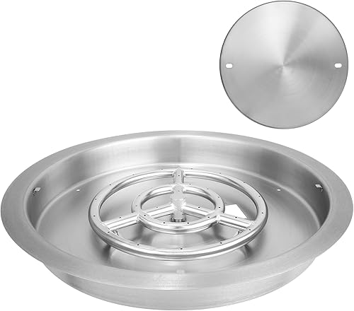 VEVOR Sartén redonda de 19 pulgadas, quemador de fogata de acero inoxidable, sartén de gas propano de 92,000 BTU con tapa, para uso en interiores o