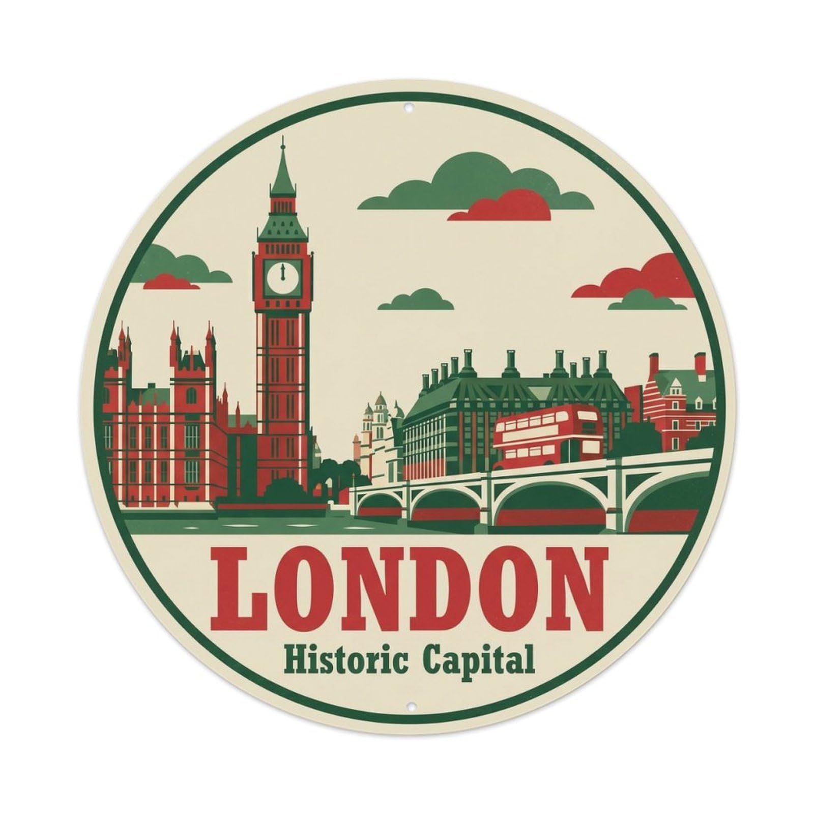 Fqnyr Style Vintage Travel London Clocktower Britain Metal Tin Sign