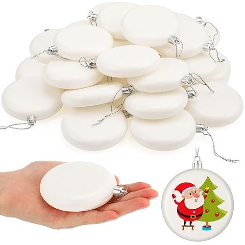 Zubebe 24 Pcs 3.15 Inch Christmas Blank White Ball Ornaments Plastic White Matte Flat Discs Christmas Ornaments Xmas Christmas Tree Hanging Ornament Decorations DIY Crafts Painting Drawing - 24 - 3.15 Inch