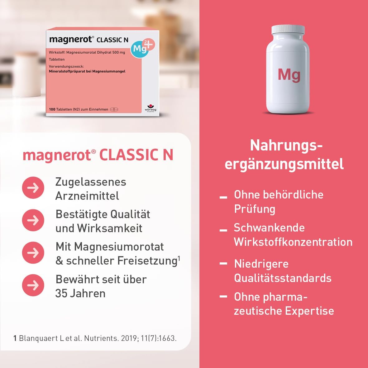 magnerot CLASSIC N Tabletten, 1000 Stück: Magnesium gegen Muskel- und Wadenkrämpfe infolge von Magnesiummangel, Entspannung für Muskeln und Nerven mit Magnesiumorotat, unterstützt die Muskelfunktion