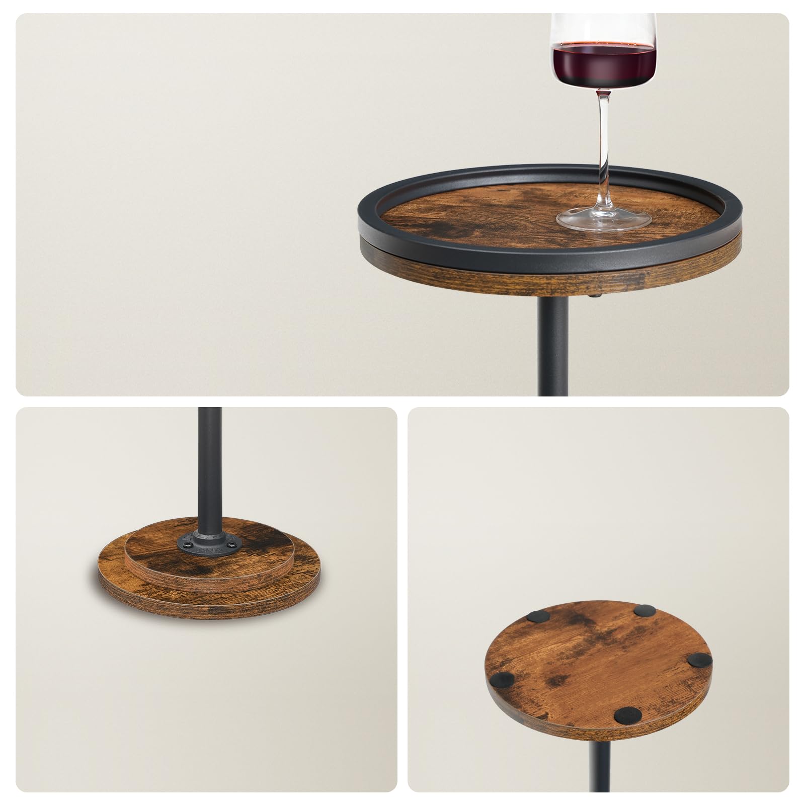 HOOBRO Mesa Auxiliar Pequeña para Bebidas, Mesita Auxiliar para Espacios Pequeños, Mesita de Café, Mesa con Pedestal para Salón, Dormitorio, Marrón Vintage y Negro EBF168BZ01
