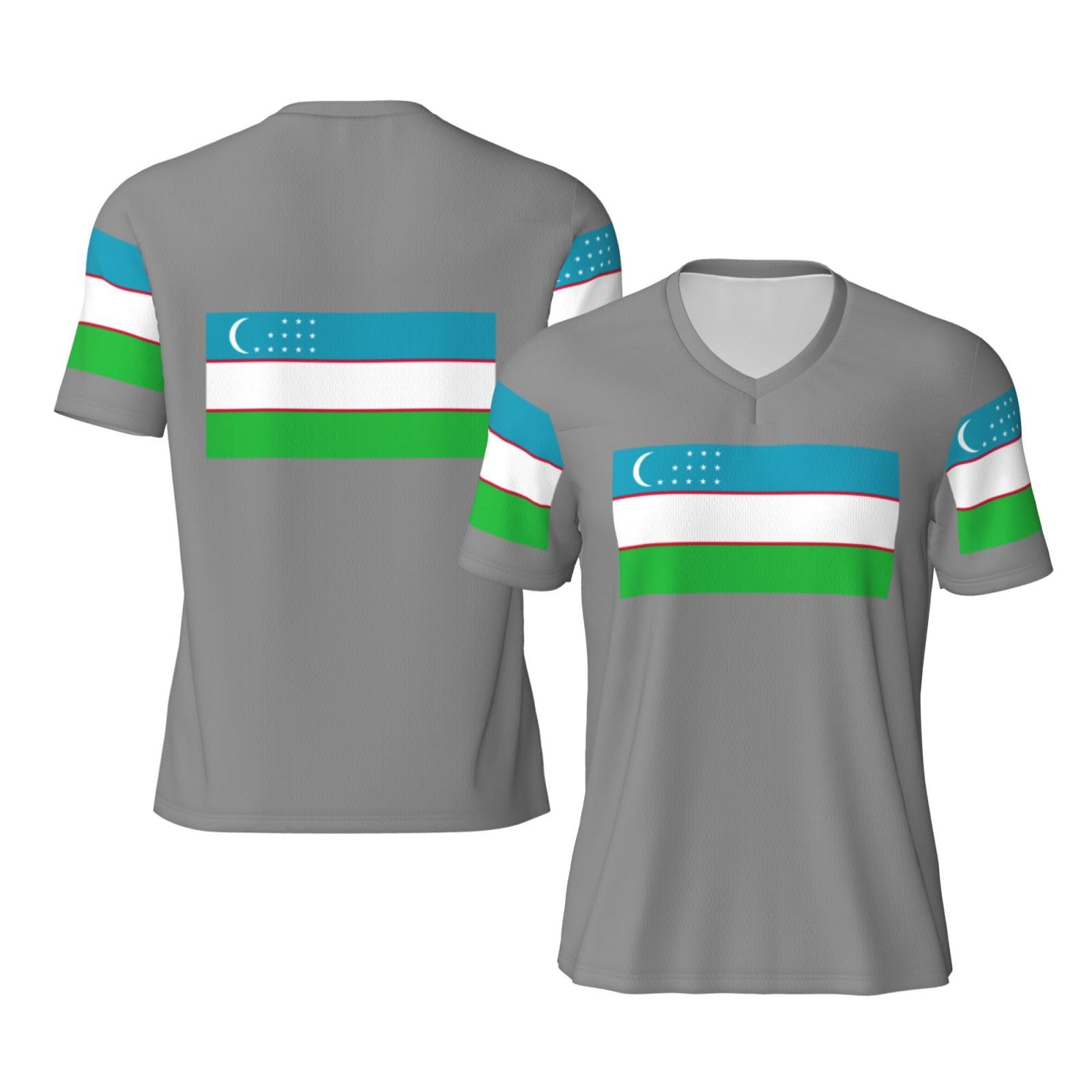 OAZCVBNN Flag of The Republic of Uzbekistan Print Unisex Football Jersey Breathable Quick-Dry Soccer Shirt for Training Match Everyday Black