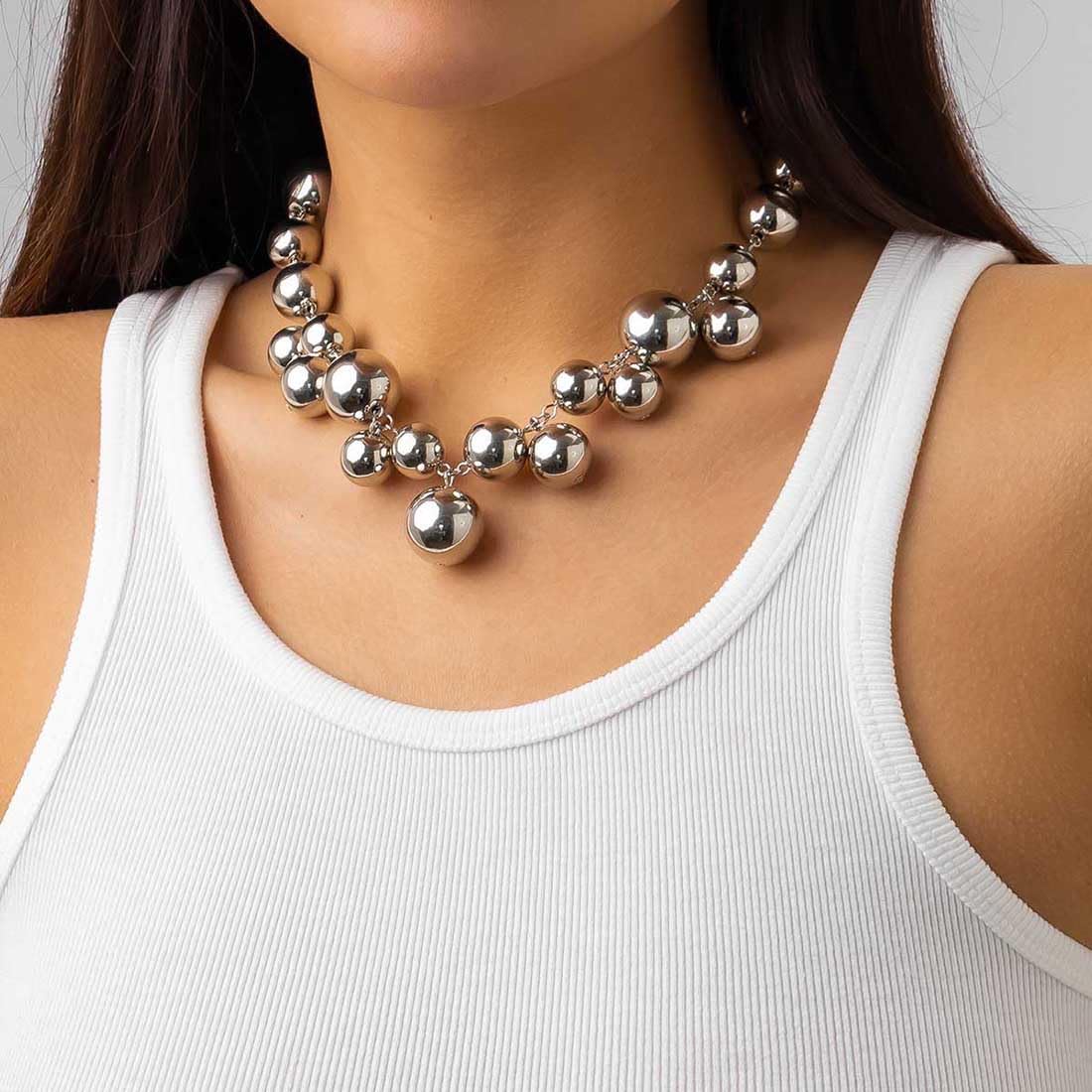 Danshinbow Geometrica Rotonda Sfera Choker Collana Catena Spessore Perle Catene Punk Gioielli Regolabili per le Donne e le Ragazze (Oro 2