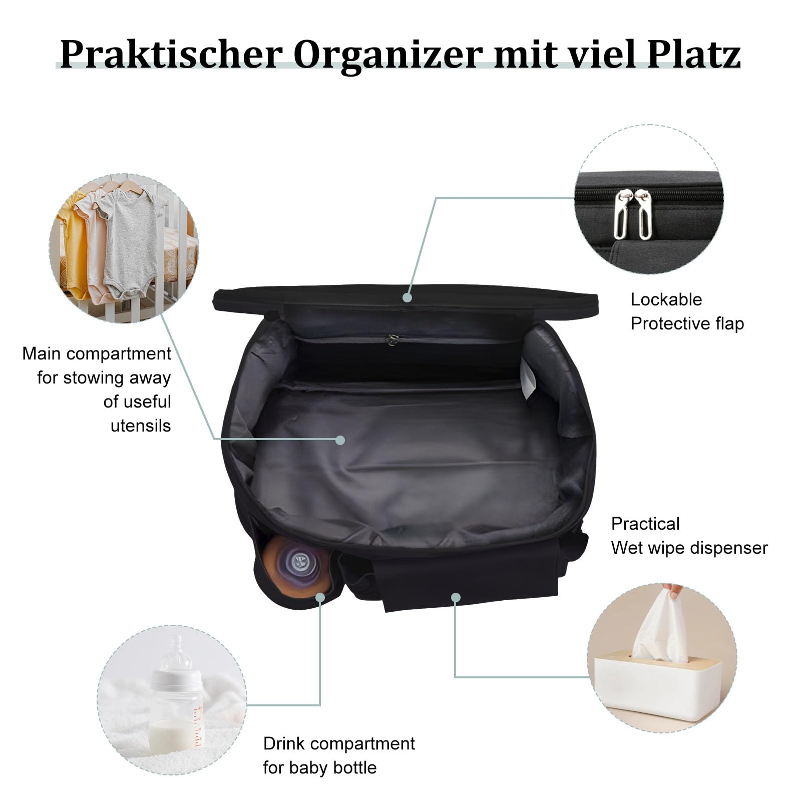 Borsa per Passeggino with cup Holders, Universale Organizer per Carrozzina Neonato, Portaoggetti Impermeabile, Multifunzione Borsa Cambio Neonato per la raccolta di Salviette, Pannoli, Merenda