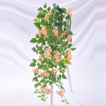 2Pcs Artificial Hanging Flowers Bougainvillea 39" UV Resistant Fake Bougainvillea Vines Outdoor Faux Silk Bougainvillea for Wall Porch Patio Balcony Garden Yard Outside Basket Decoration yellow