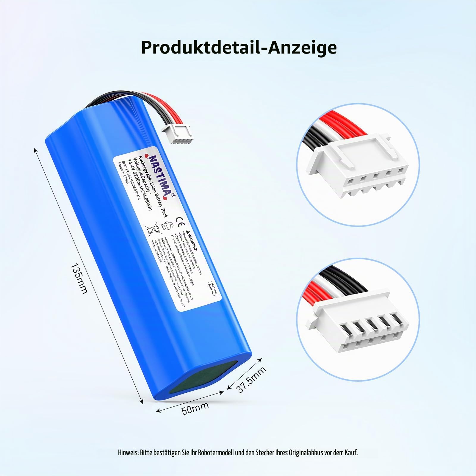 NASTIMA 14,4V 5200mAh Li-ion Ersatzakku für Ecovacs Deebot Ozmo 950, Deebot T8 T8+, Deebot T9 T9+, Deebot T10 T10+, Ersatz Akku für Deebot X1 Omni, Deebot T20 Omni Serie Staubsauger