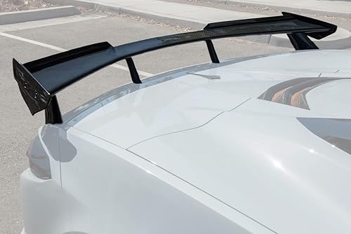 Repuesto para modelos Chevrolet Corvette C8 2020 actuales | Tapa trasera de maletero de fibra de carbono estilo fábrica GM Alerón alto con par de
