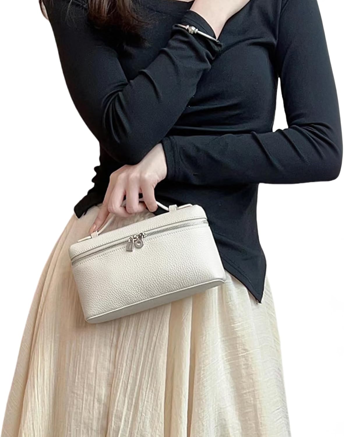 Crossbody Bag for Women Top-Handle Pouch Bag Designer Shoulder Leather Handbag Trendy Purse (Beige) - Image 2