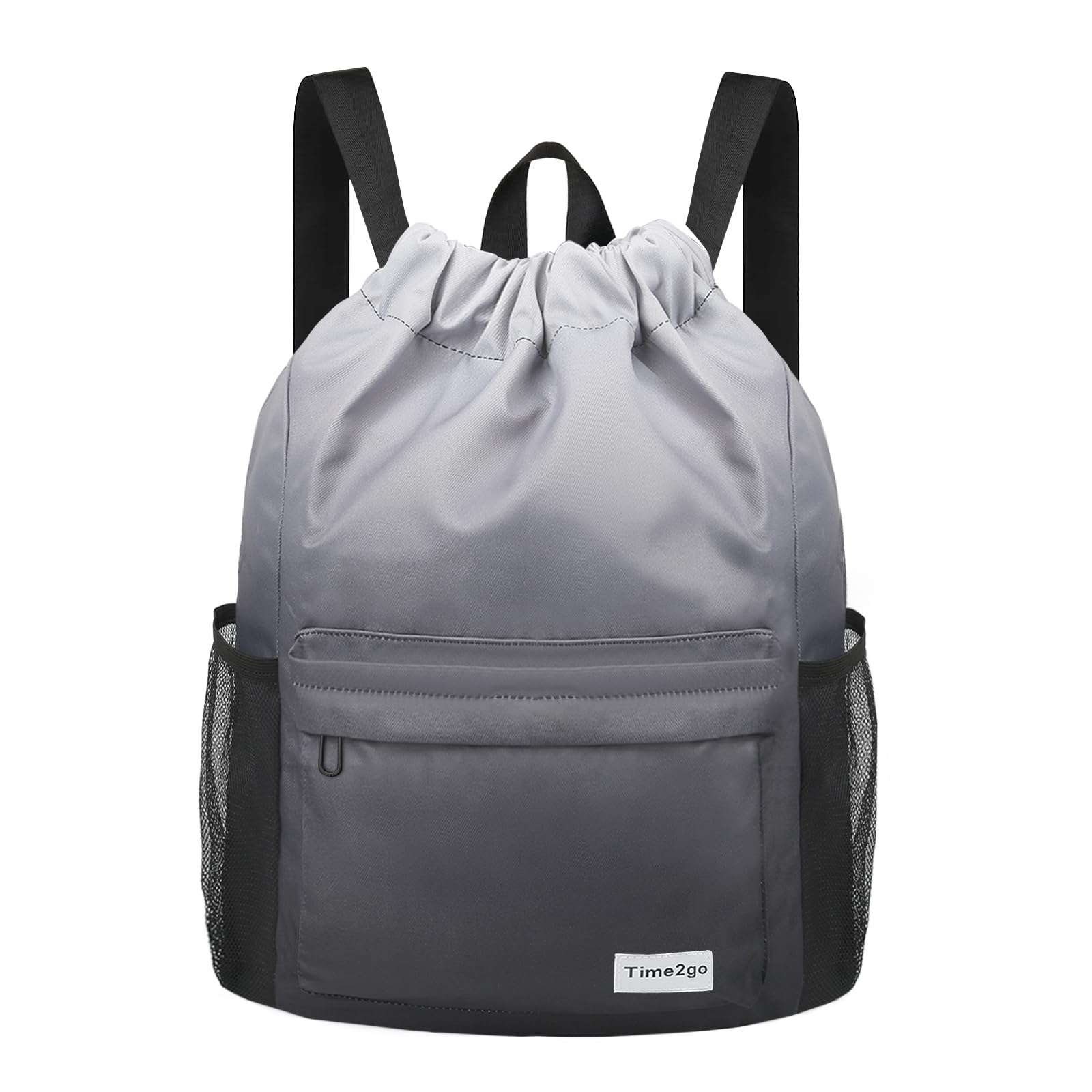 time2go Waterproof Drawstring Backpack Sports Gym Sackpack with Mesh Pockets Water-Resistant String Cinch Beach Bag for Men Women