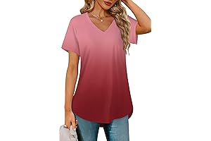 Ombre Top: Women's V-Neck Short Sleeve High Low Hem