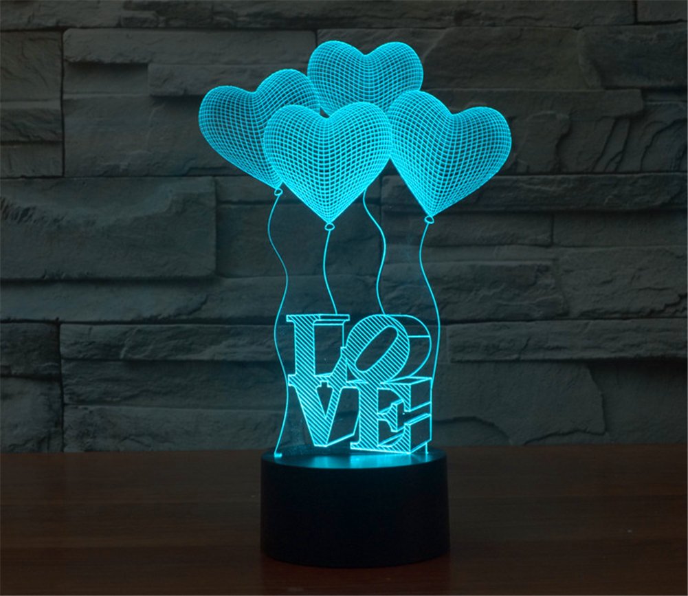 SmartEra 3D Optical Illusion 4 Love Shapes and Letters LOVE Lighting Night 7 Color Change USB Touch Button LED Desk Table Light Lamp