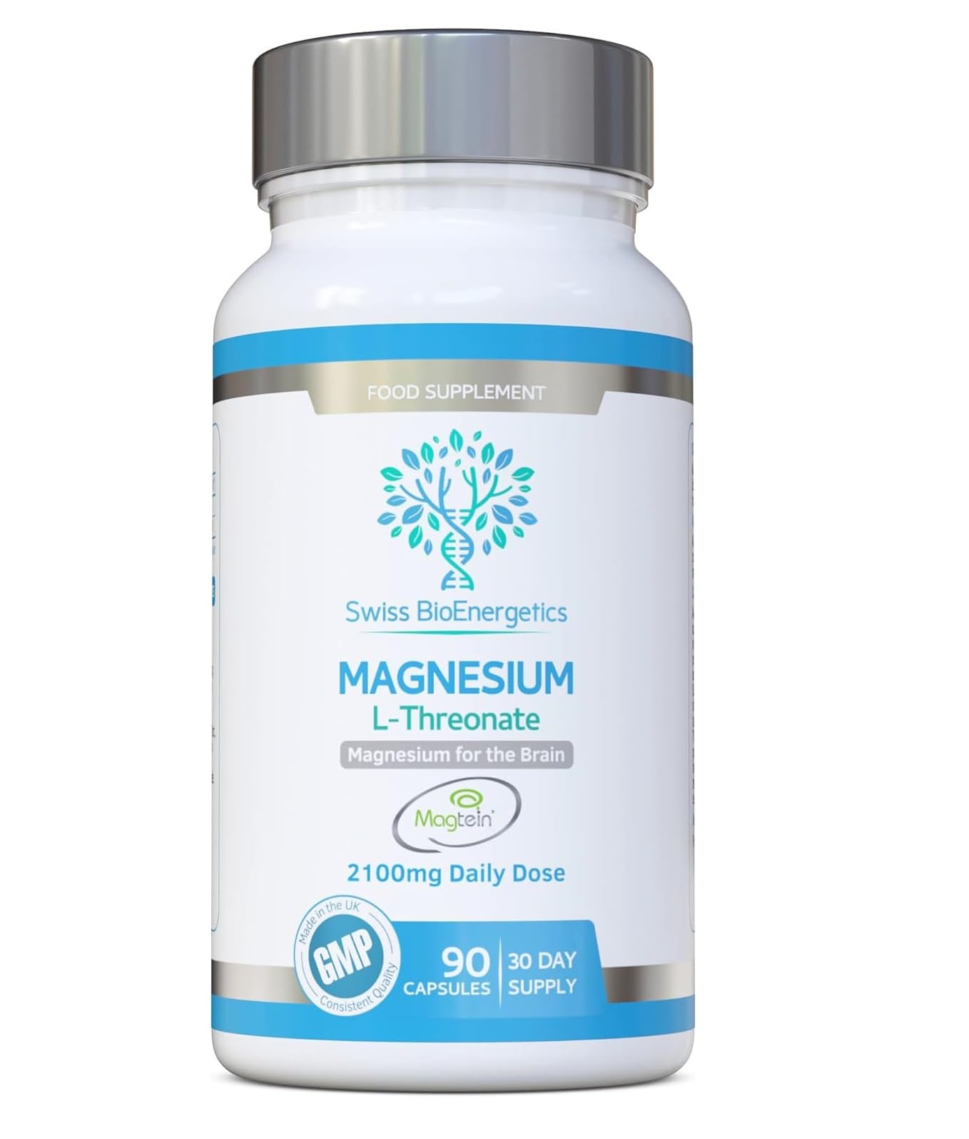 Magnesium L-Threonate 2100mg Daily Dose – Magtein 30 Day Supply - Providing 151mg of Active Elemental Magnesium - Easily Absorbable - Highly Bioavailable – No Artificial fillers - UK Manufactured