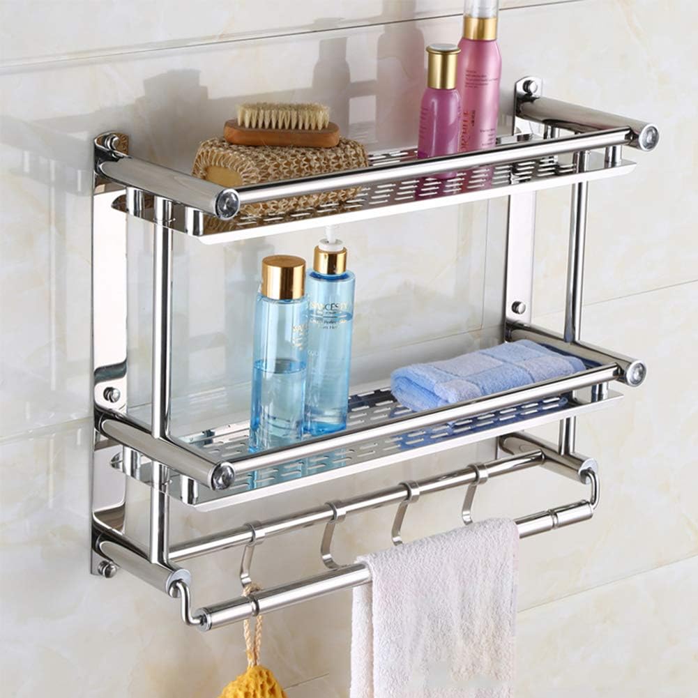 Libina Baño De Acero Inoxidable Toallero Rack Multi-Función Montado En La Pared Toalla Doble Rack Home Hotel De Almacenamiento De Inodoro Estante,60Cm