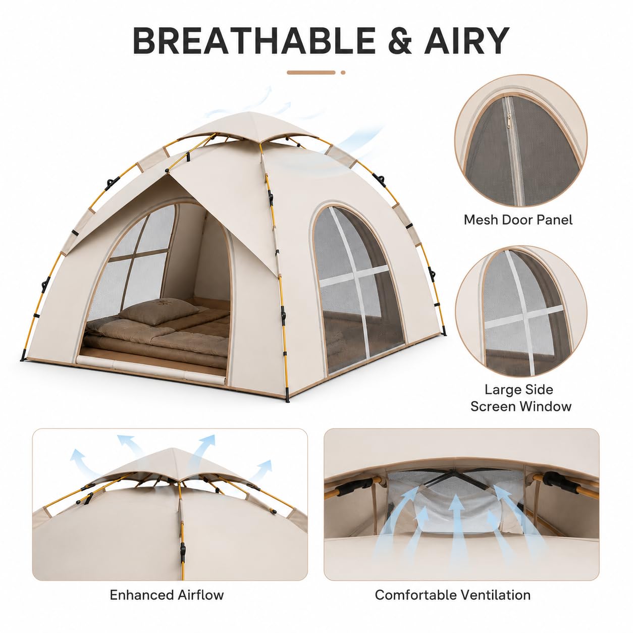 Tenda da campeggio istantanea per 2-3 persone, spaziosa tenda a cupola familiare con grandi porte e finestre in rete, facile da montare, riparo portatile per campeggio, escursionismo e viaggi del fine