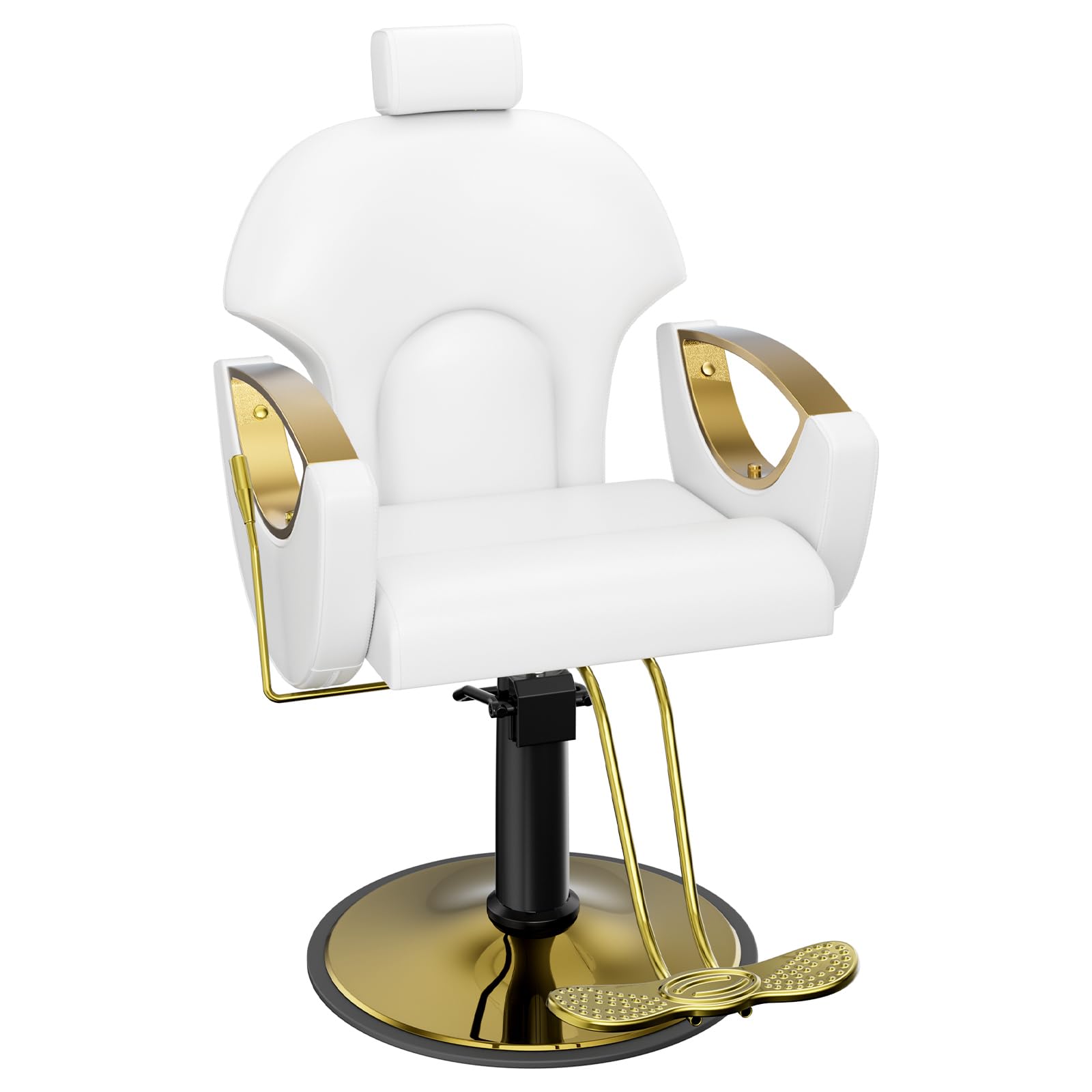 Poltrona da Parrucchiere Idraulica Reclinabile Altezza Regolabile 360° Barber Bianco