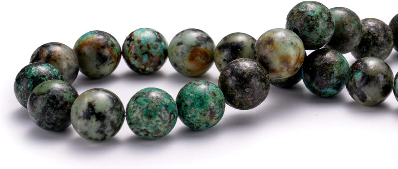 BEADIA Natural African Turquoise Stone Round Loose Semi Gemstone Beads for Jewelry Making 10MM 38PCS African Turquoise 10mm