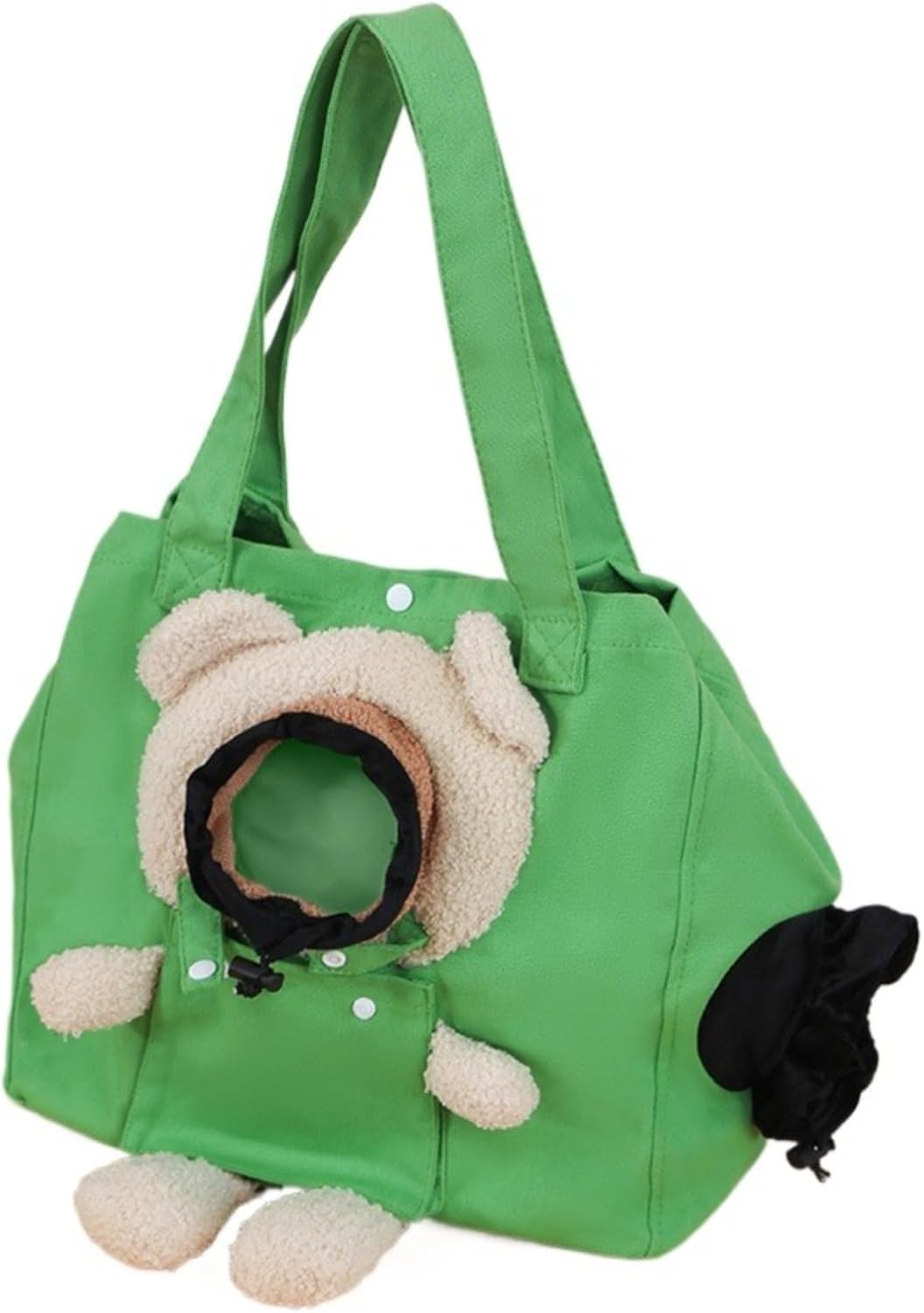 Portable Pet Travel Bag, Crossbody Canvas Tote with Cute Bear Design and Dual Peek-a-Boo Holes, Single-Shoulder Carry, Suitable for Small Dogs (Green Little Bear,up to 16.5 pounds)