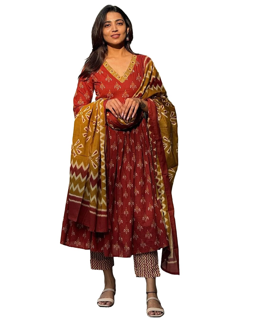 KLOSIA Viscose Women Straight Printed Kurta And Pant Set With Dupatta (IN, Alpha, 2XL, Red) (B0DBZPJ343) Amazon Price History, Amazon Price Tracker