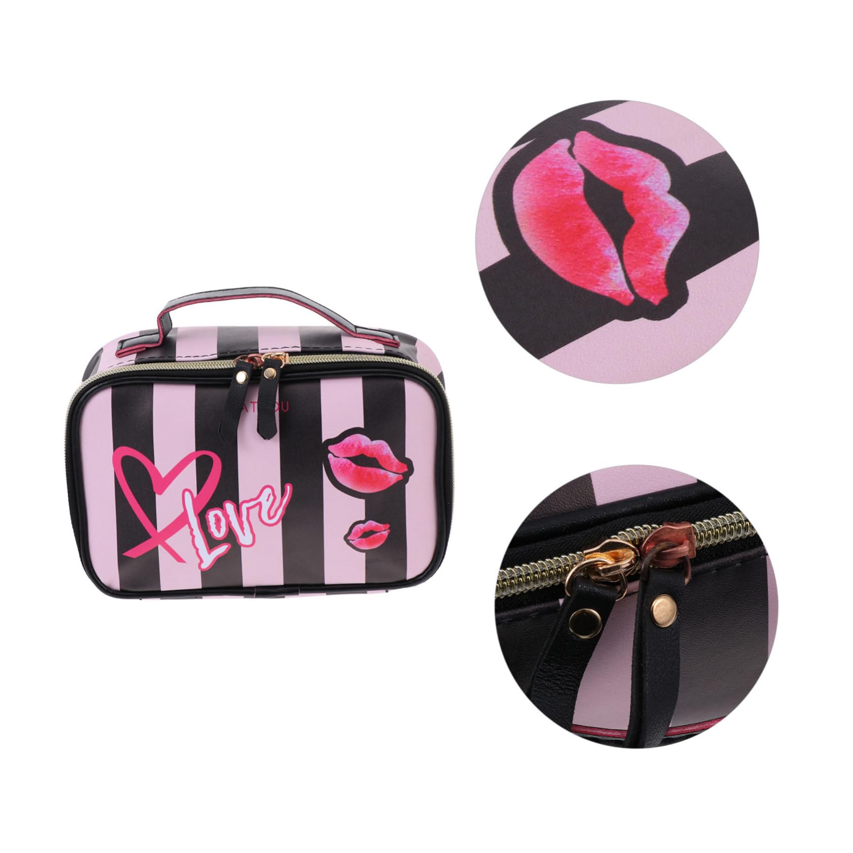 Didiseaon 3piezas Bolsa De Maquillaje De PU para Neceser Cosmético Portátil Diseño De Rayas Organizador De Artículos De Tocador para Mujeres