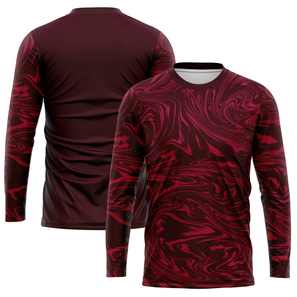 Custom Long Sleeve Basketball Soccer Football Shooting T-Shirt for Adults and Kids (Fluid-Red-Crimson)