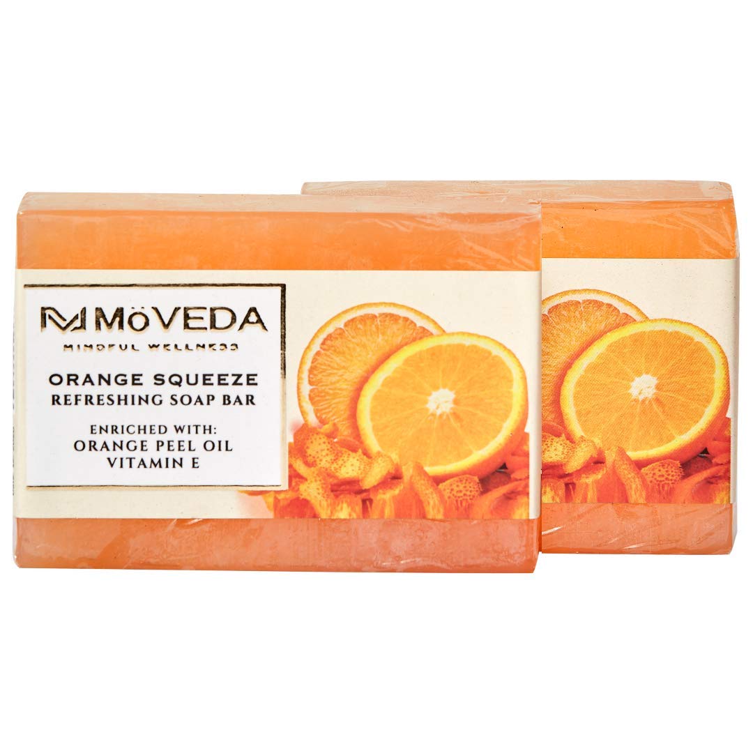 MoVEDA Orange Squeeze Luxurious Refreshing Soap Bar (Pack of 2) || 100% Natural Extracts, Vegan, No SLS, Parabens & Silicones