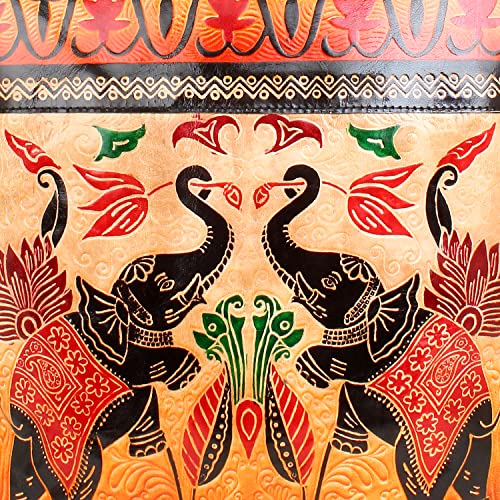 Twin Royal Elephants Design Ethnic Hand Embossed Shantiniketan Leather Indian Shopping Bag 6