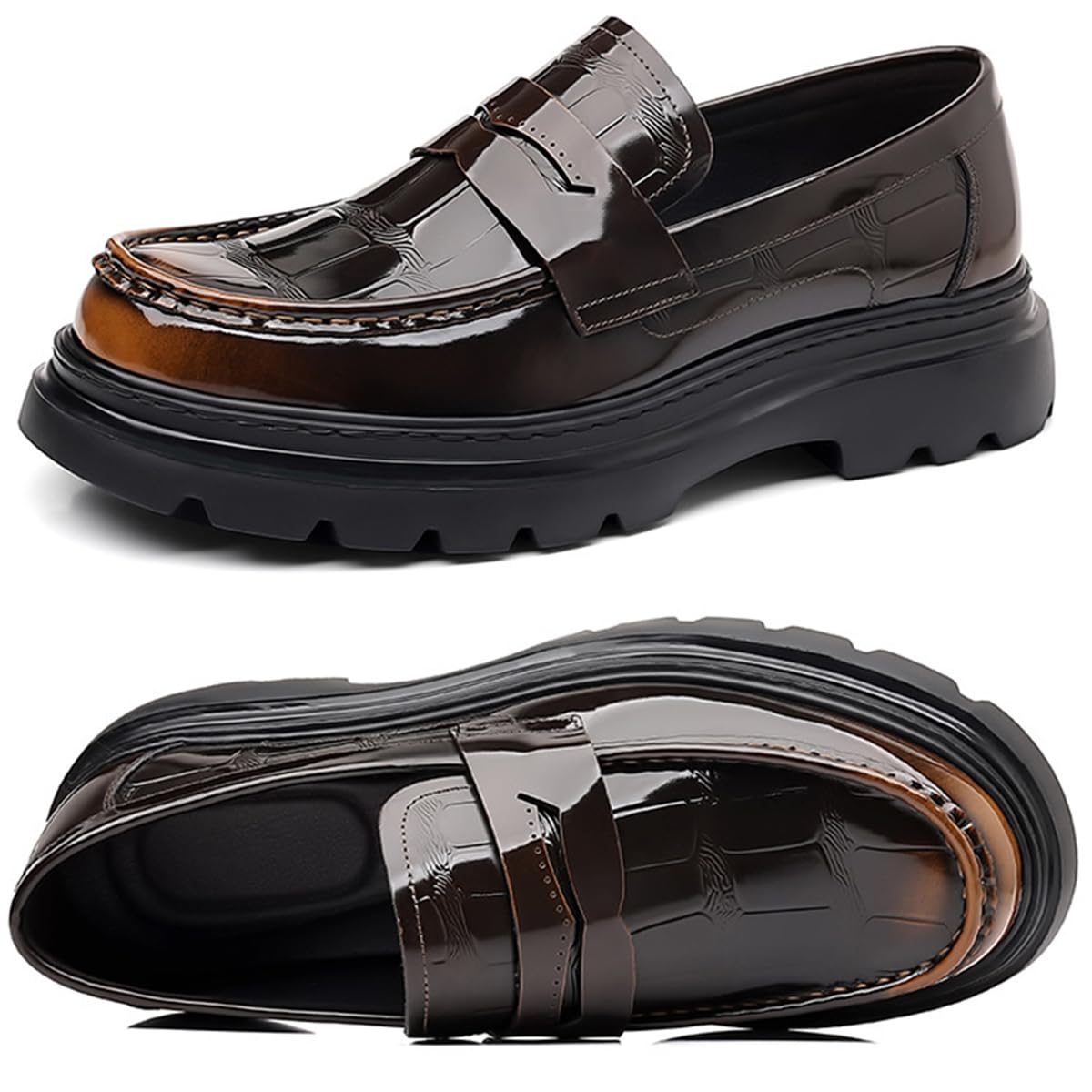 Mocasines de Cuero con Plataforma y borlas para Hombre Zapatos De Vestir Punta Redonda Modernos, para Negocios Negocios, Bodas