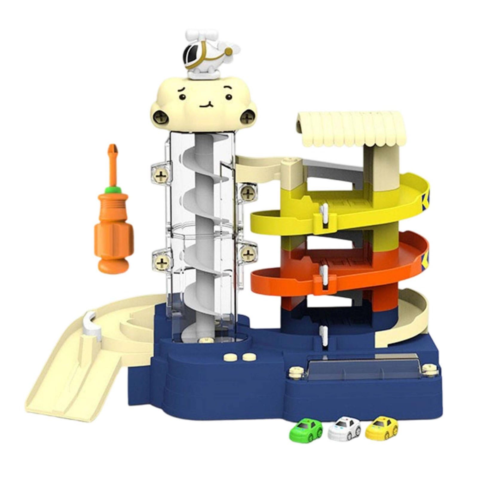 Kinder Parkspiel Garage Spielset Autorennbahn Parkhaus Fahrzeugrampe Elektrolift Elektronik mit Licht Und Musik für Kinderparty Regenwetter Tage, 3-Stöckiges Parkhaus