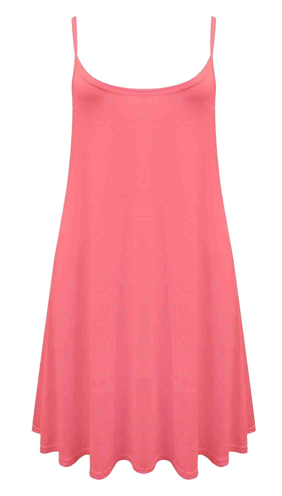 Real Life Fashion Ltd Women's Coral Cami Swing Dress Sleeveless Round Neck Plain And Printed Camisole Vest Top Strappy Swing Dress Casual Summer Wear Fancy Party Beach Wear Cami Strappy Top Plus Size 8-26