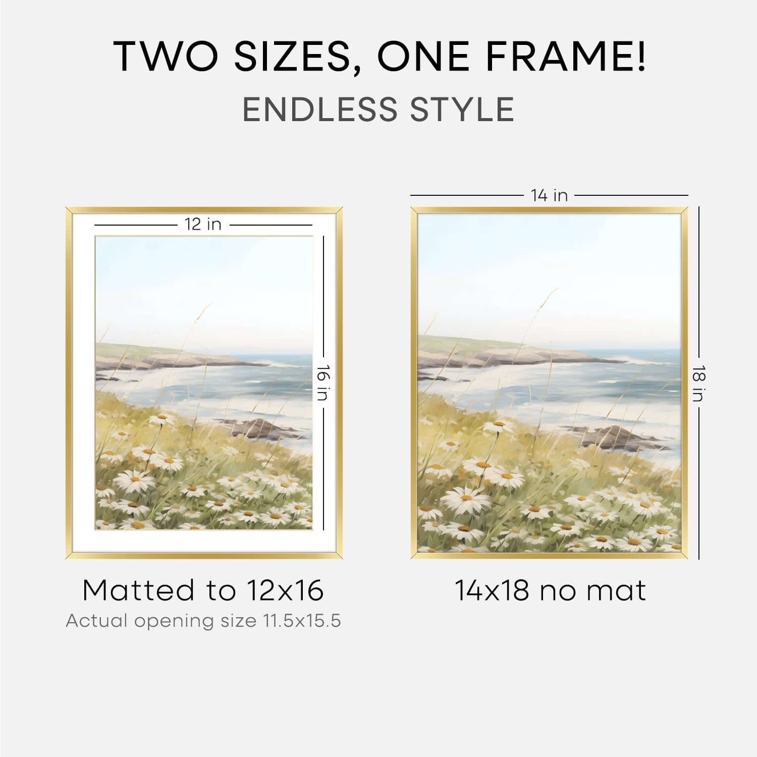 Homeforia 14x18 Picture Frame Gold, High End Metal 14x18 Poster Frames with Mat 12x16 Photo, 14 x 18 Gold Frame Matted to 12 by 16 Print, 18by14 Thin Hanging Frames, Tempered Glass, Wall Kit, Set of 1