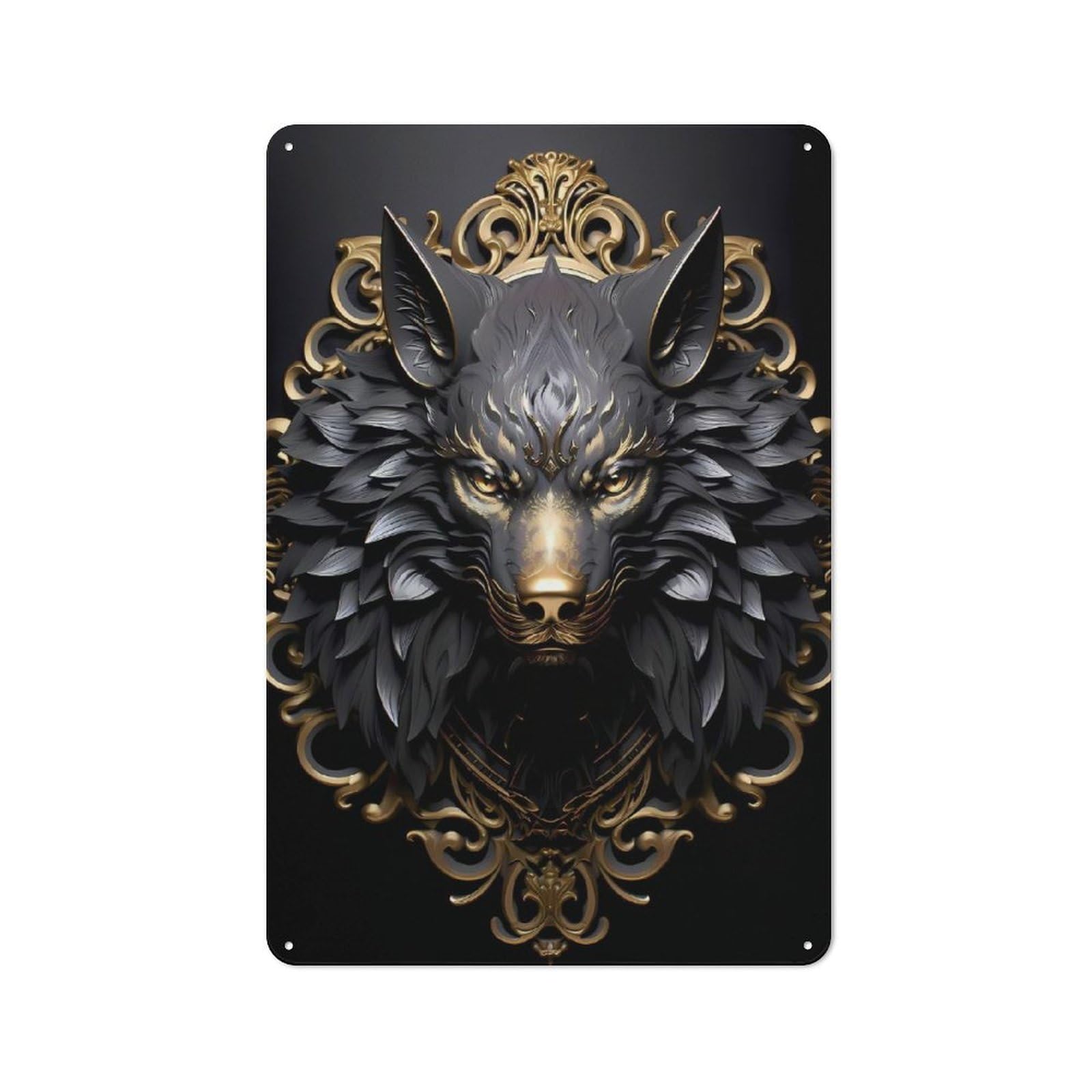 Junmoney Style-2 Metal Sign 30X20cm With Black And Gold Royal Wolf For Workshop Wall, Vintage Decor, For Vintage Wall Decor Fans, For Metal Sign Collectors