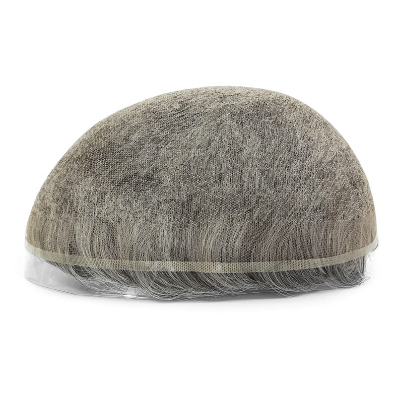 Miniatura 7 de Toupee para hombres cabello humano, sistema de reemplazo de cabello para hombre, extensiones de cabello gris de encaje francés 8x10#1B65