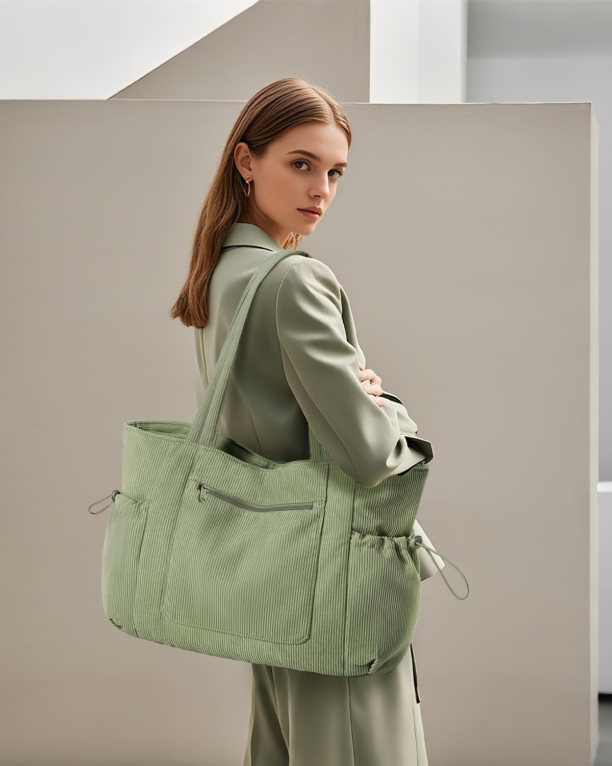 ECOHUB Cord Shopper damska duża torba z zamkiem błyskawicznym, torba robocza z kieszenią na laptopa o przekątnej ekranu 15,6", duża torebka do szkoły, na uczelnię, do biura, na co dzień, w podróż