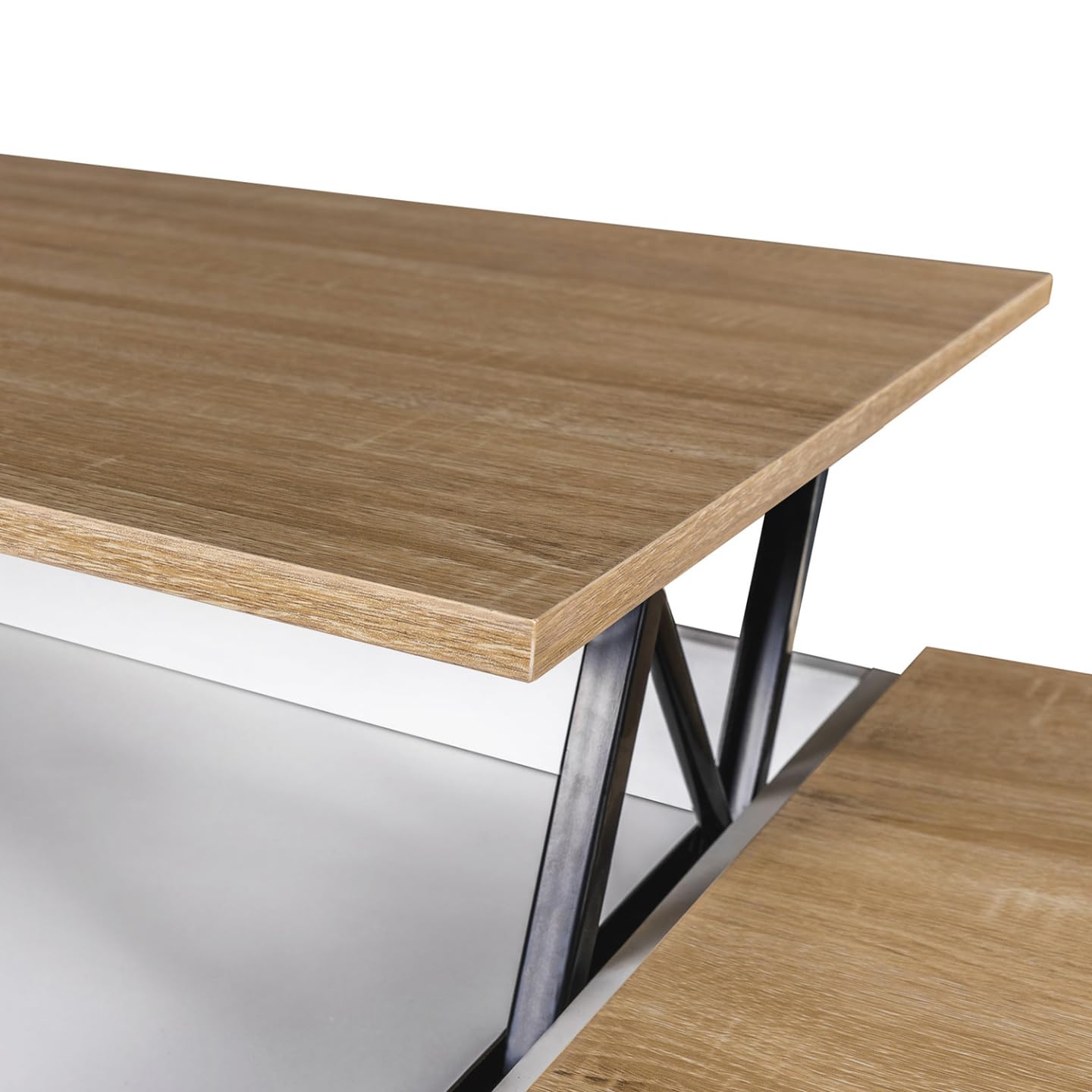 IDMarket - Table Basse Plateau relevable rectangulaire ELEA avec Coffre Bois Blanc et façon hêtre