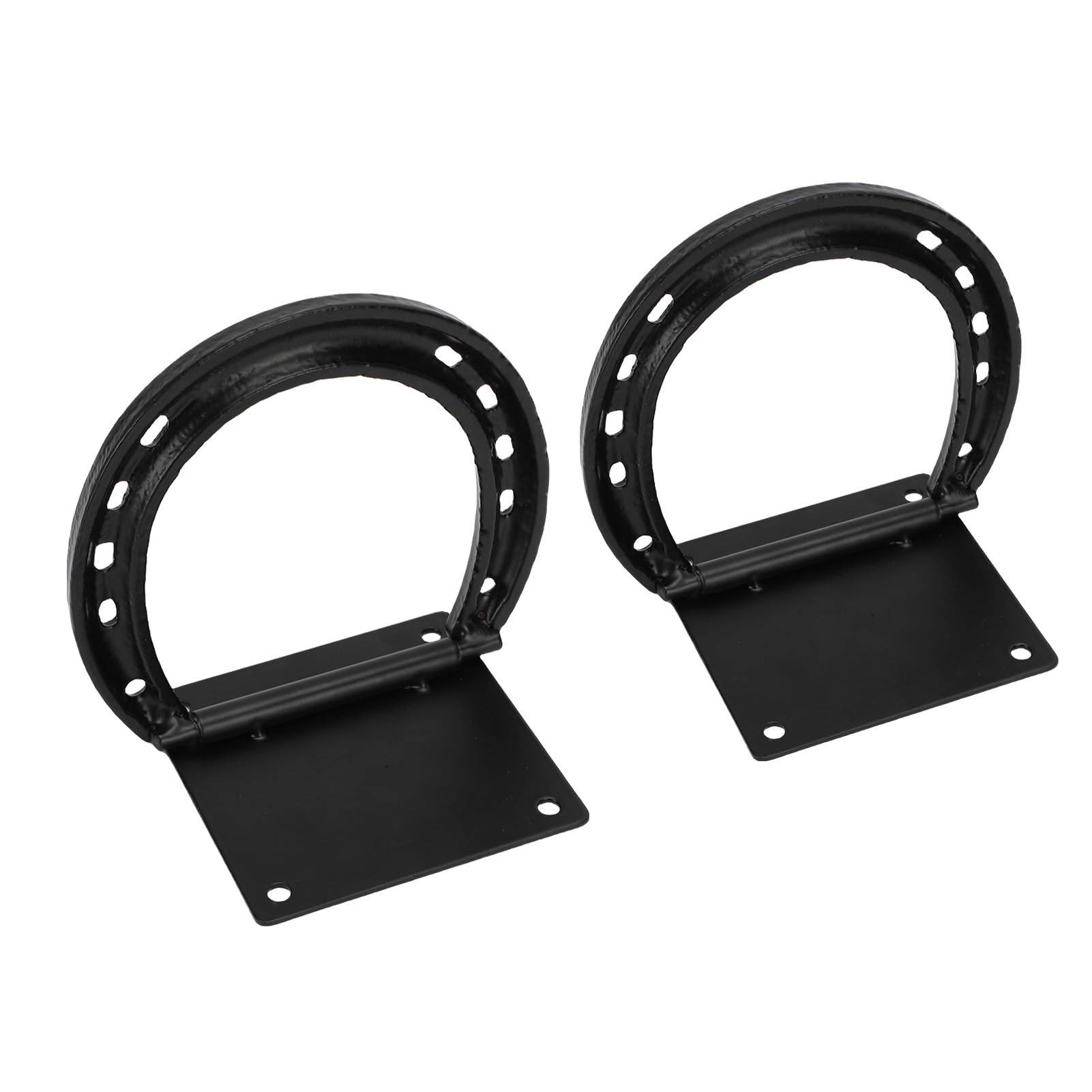 Paquete de 2 Anillos para Atar Caballos – Diseño de Herradura con Revestimiento Negro de Acero Macizo para Estacionar y Asegurar Caballos – Instalación Más Fácil con 8 Tornillos de Expansión